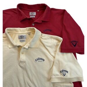 Lot of 2 TWO Callaway Golf Sport Polo Shirts Men XL Red Light Yellow 100% Cotton